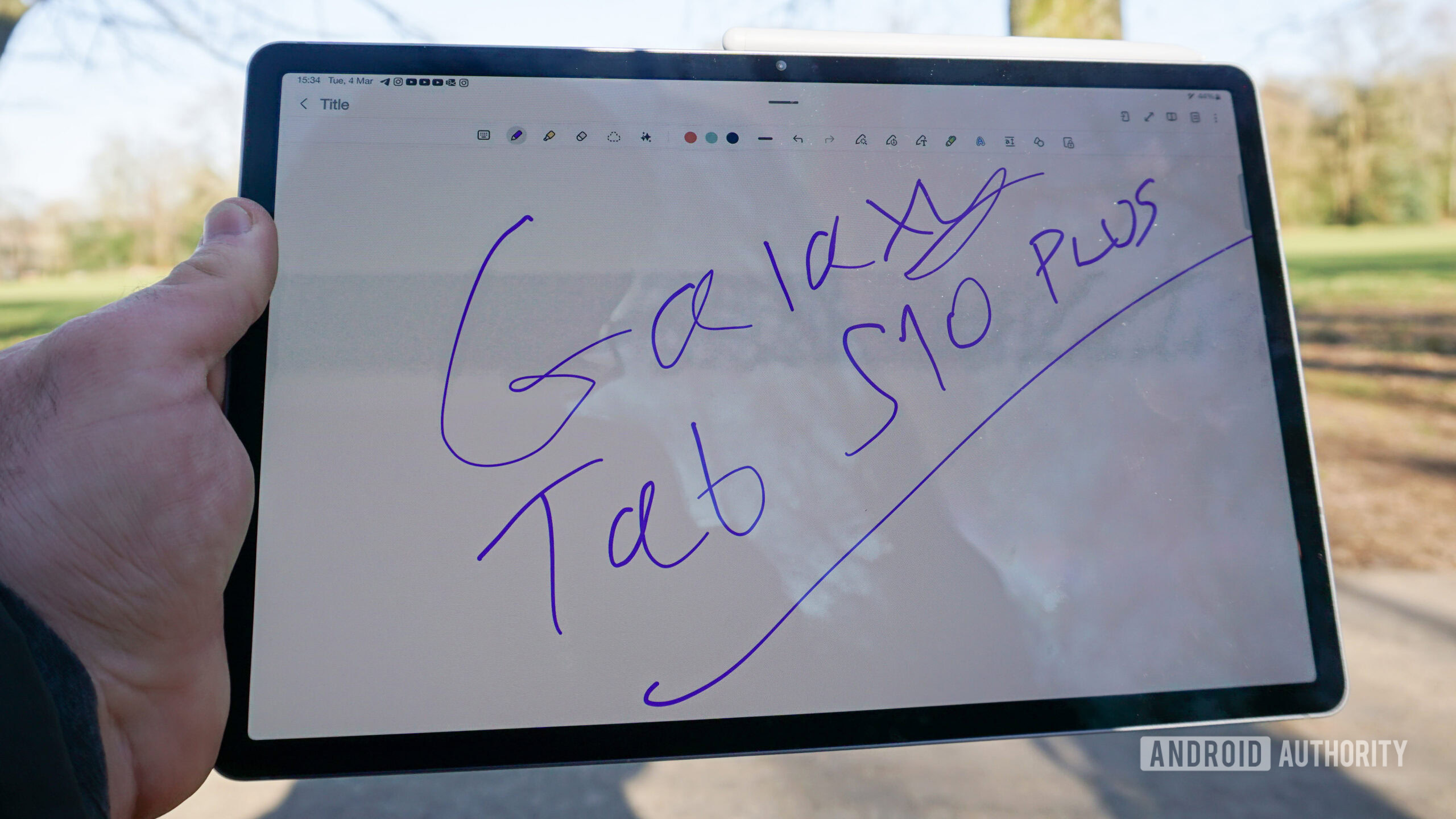 Galaxy Tab S10 Plus Display review A photo of the Galaxy Tab S10 Plus display in sunlight