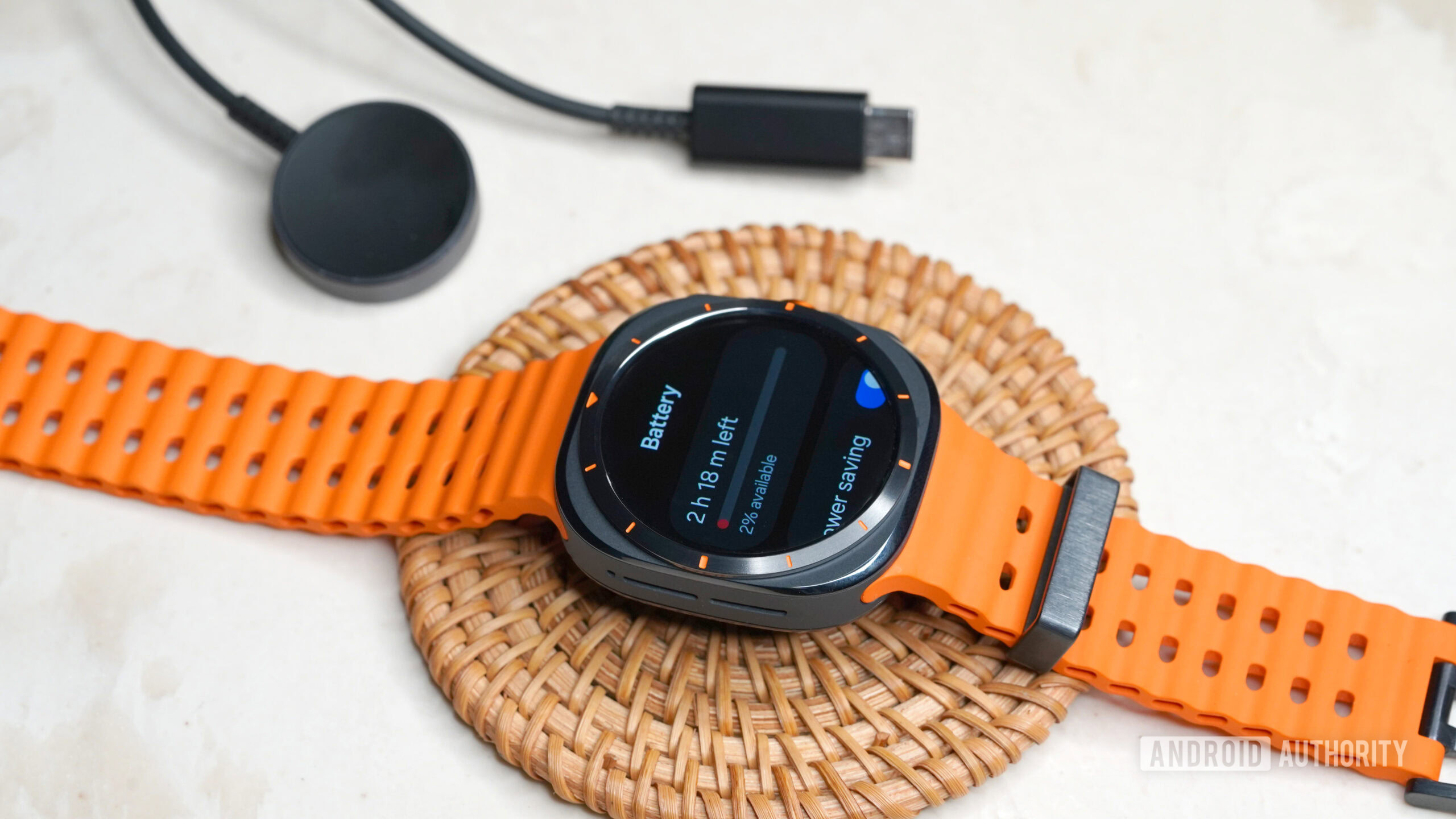 Galaxy Watch Ultra Battery Charger A Samsung Galaxy Watch Ultra displays its battery life.