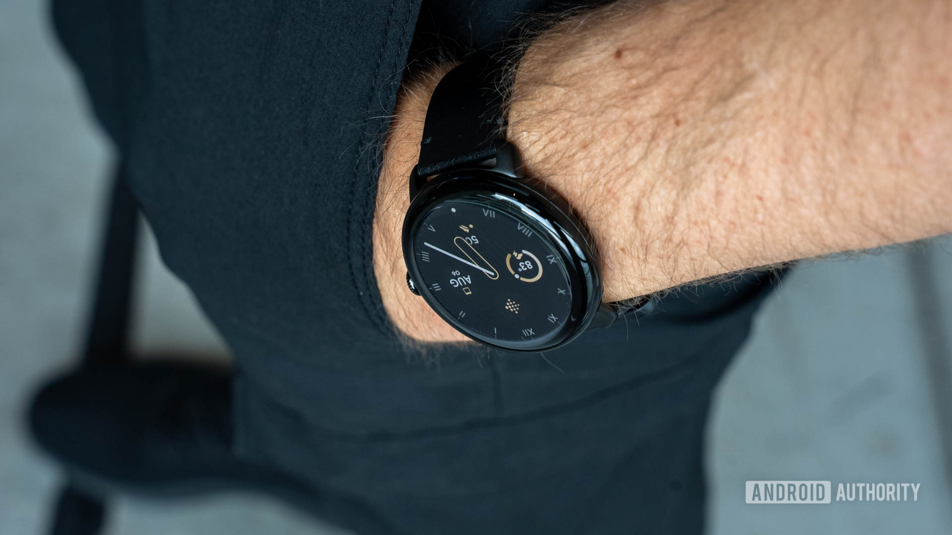 Google Pixel Watch 3 in 45mm size on person's left wrist as it rests in pants pocket Google Pixel Watch 3 in 45mm size on person's left wrist as it rests in pants pocket