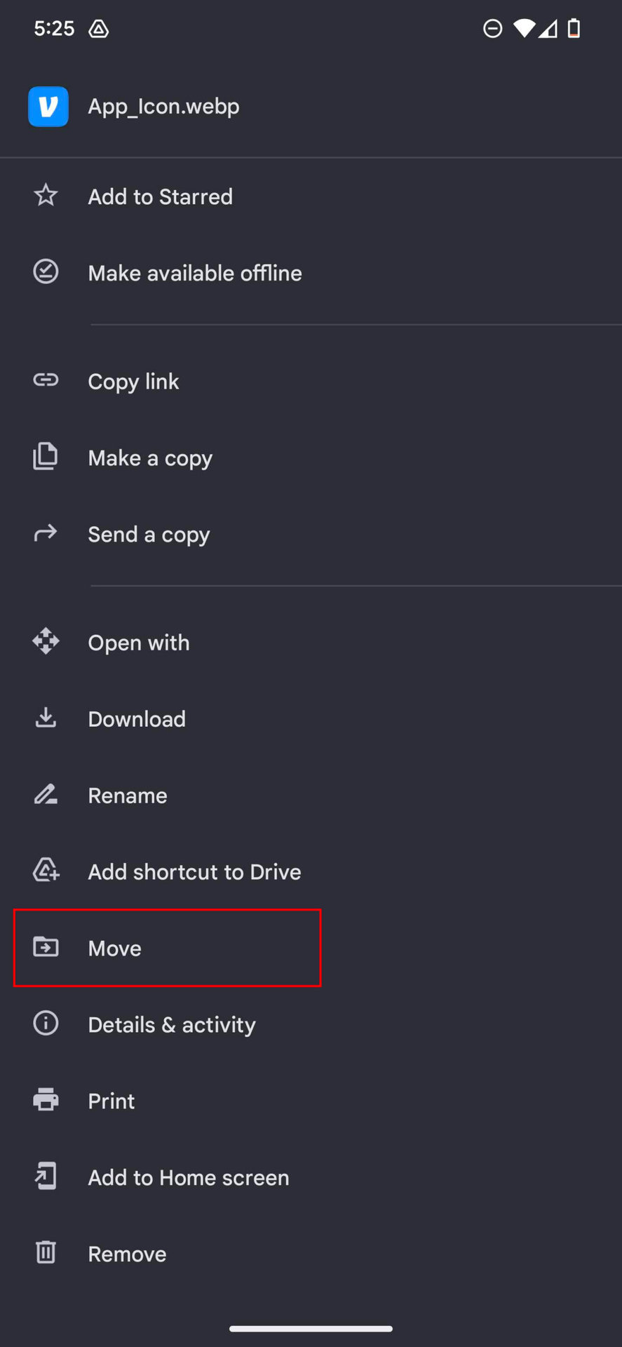 Moving files on Google Drive app 2