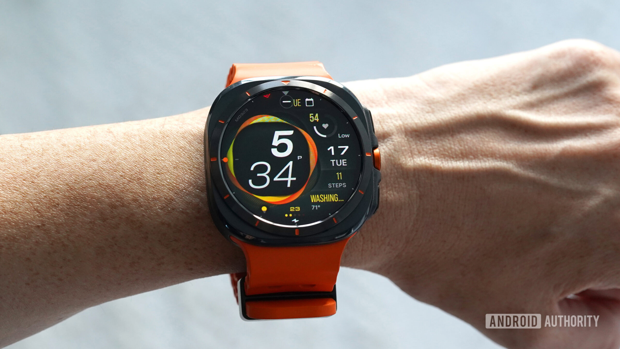 Samsung Galaxy Watch Ultra MD323 A Samsung Galaxy Watch Ultra displays the MD323 watch face